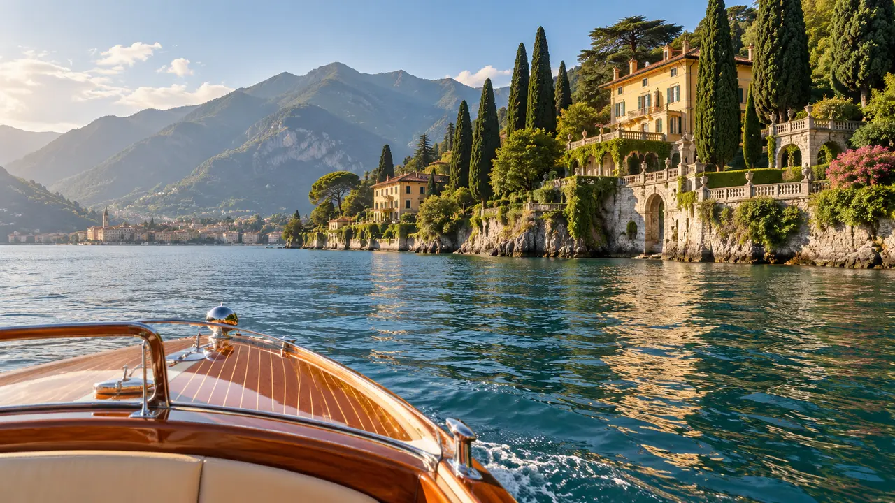 Lake Como framed by mountains and Italian villas