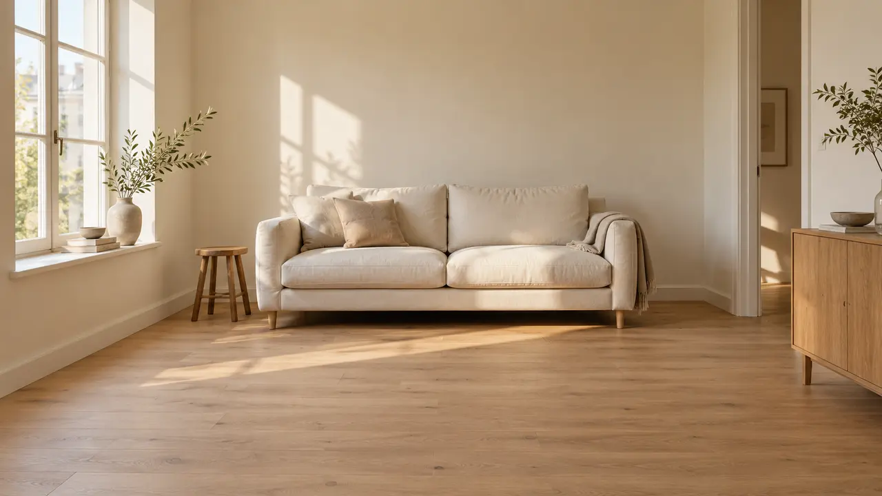 The living room before adding furniture and warm textures