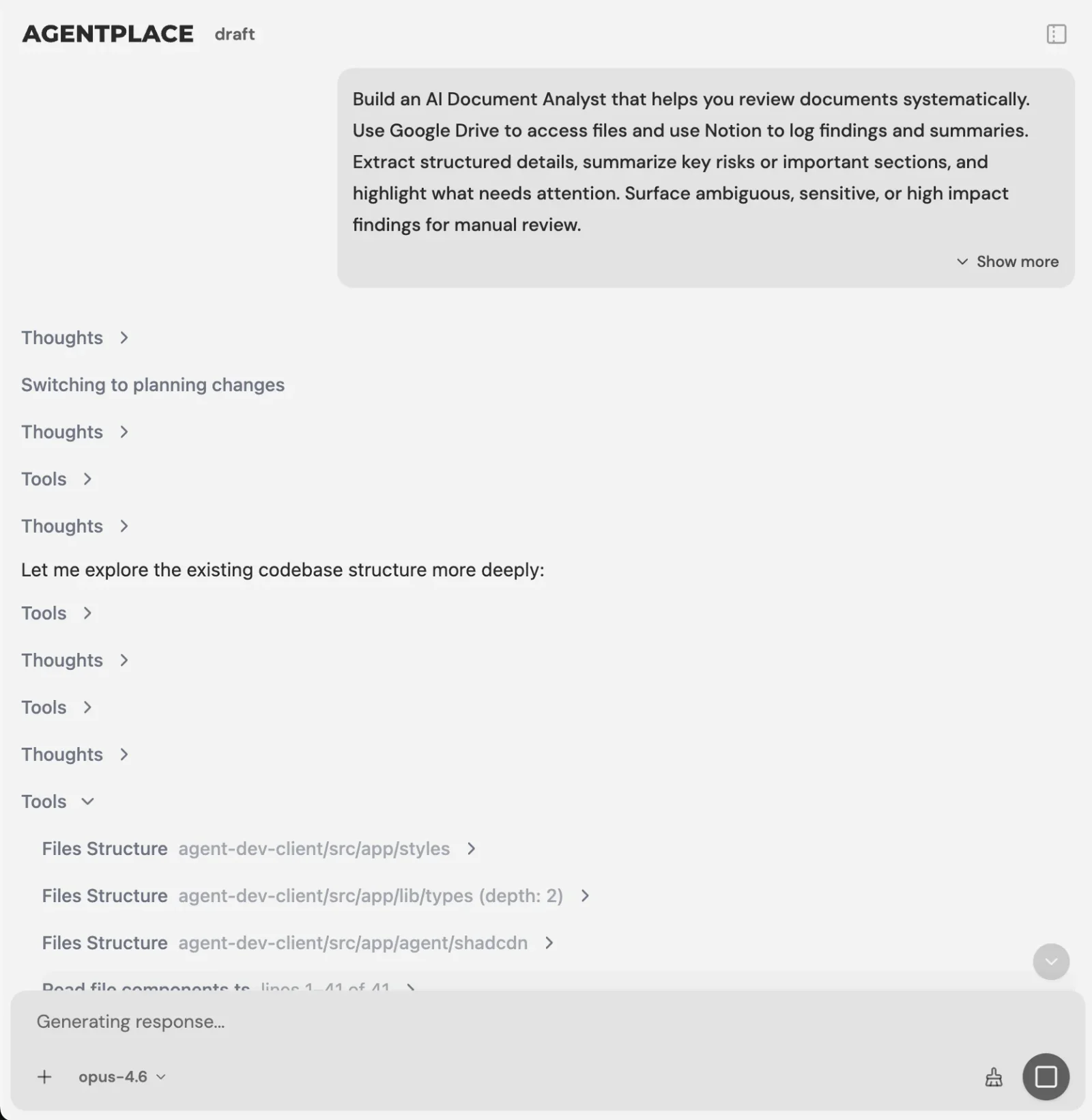 Builder conversation creating an agent