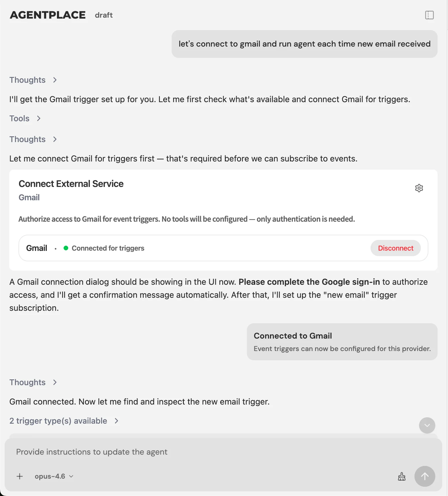 Trigger configuration for event-driven agent automation