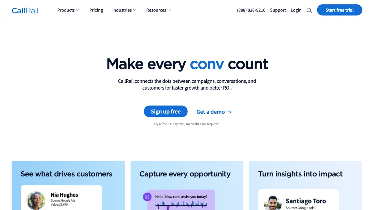 CallRail homepage screenshot