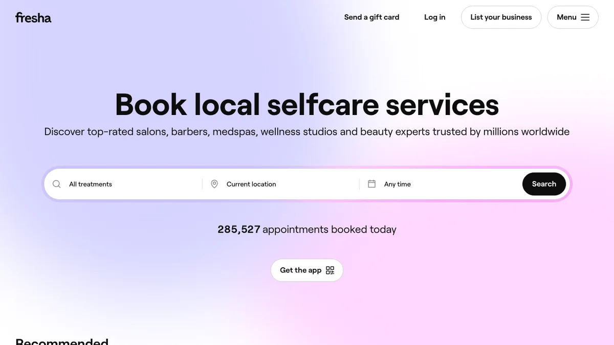Fresha homepage screenshot