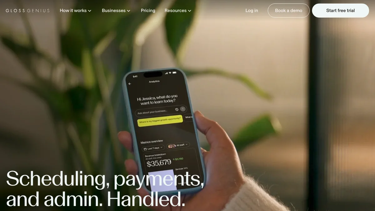 GlossGenius homepage screenshot