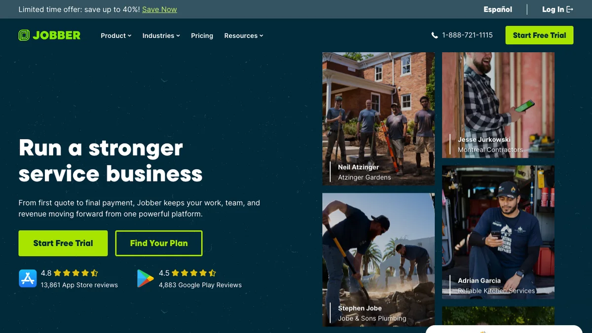 Jobber homepage screenshot