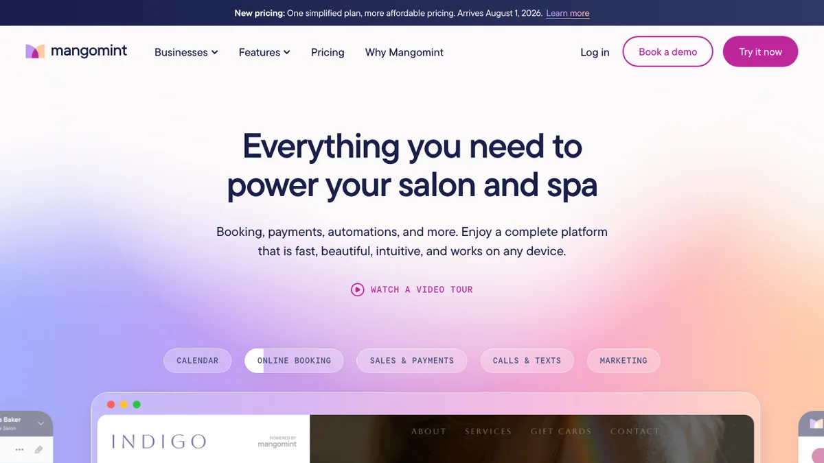 Mangomint homepage screenshot