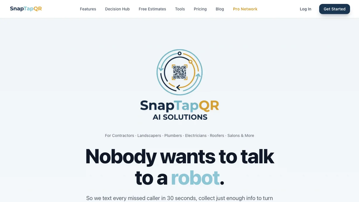 SnapTapQR homepage screenshot