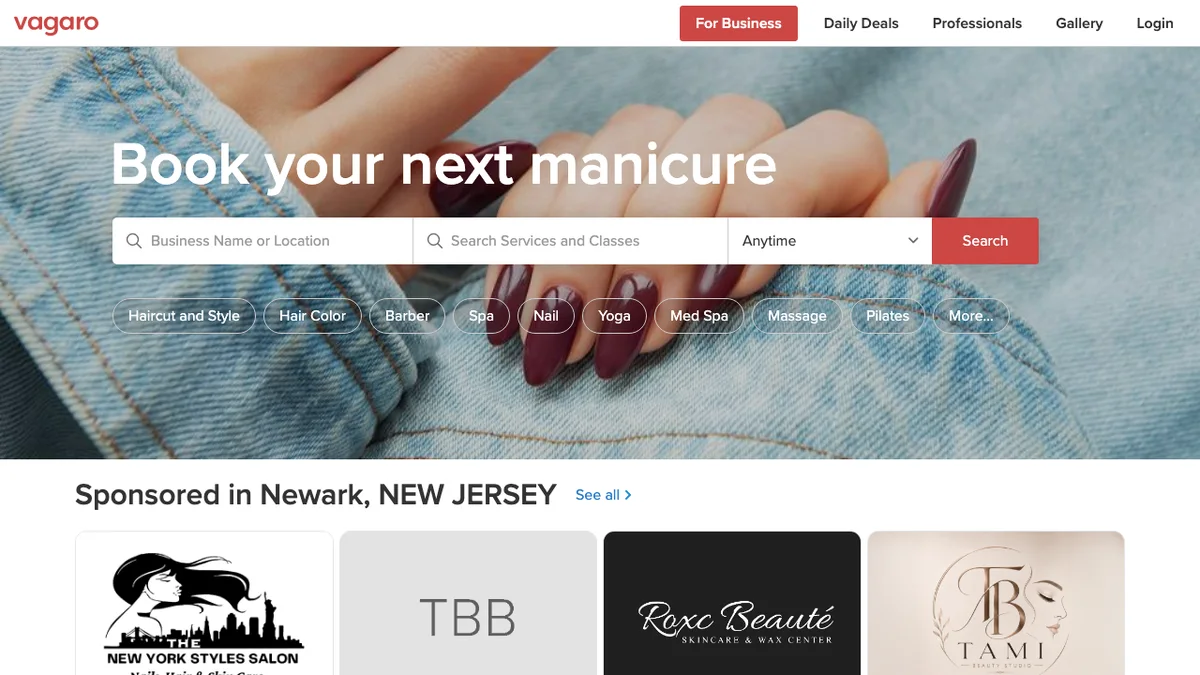 Vagaro homepage screenshot